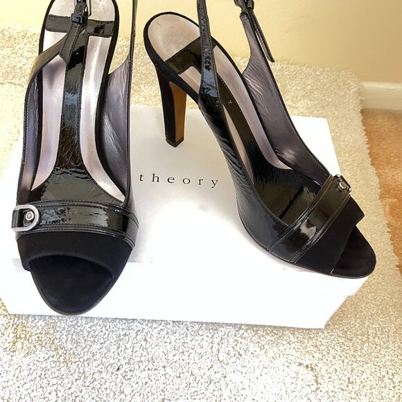 Theory Black Suede and Patent Leather Heels - Picture 1 of 6